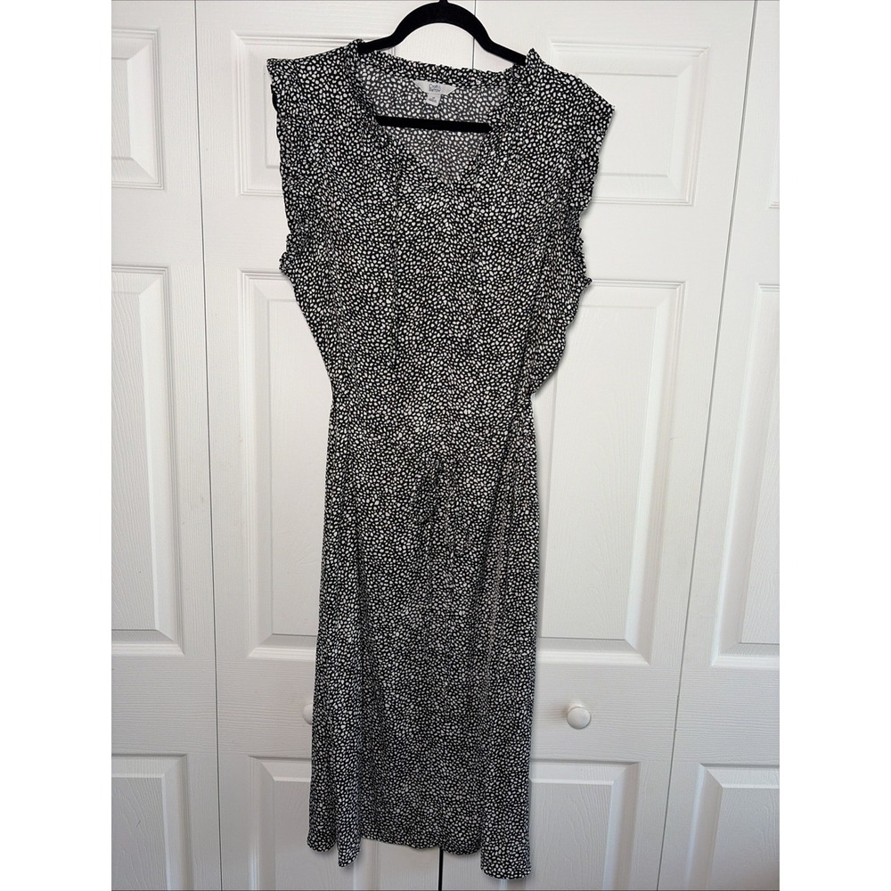 Croft‎ & Barrow Ruffle Midi Dress Womens Size M Black White Polka Dot Preppy